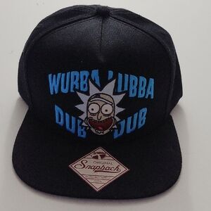 NWOT Rick & Morty Graphic Snapback Cap Black Wubba Lubba Dub Dub